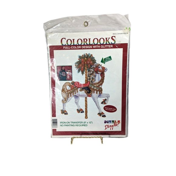 Colorlooks 1995 Carousel Horse Iron-On Transfer Full-Color Design Glitter NIP - Picture 2 of 3